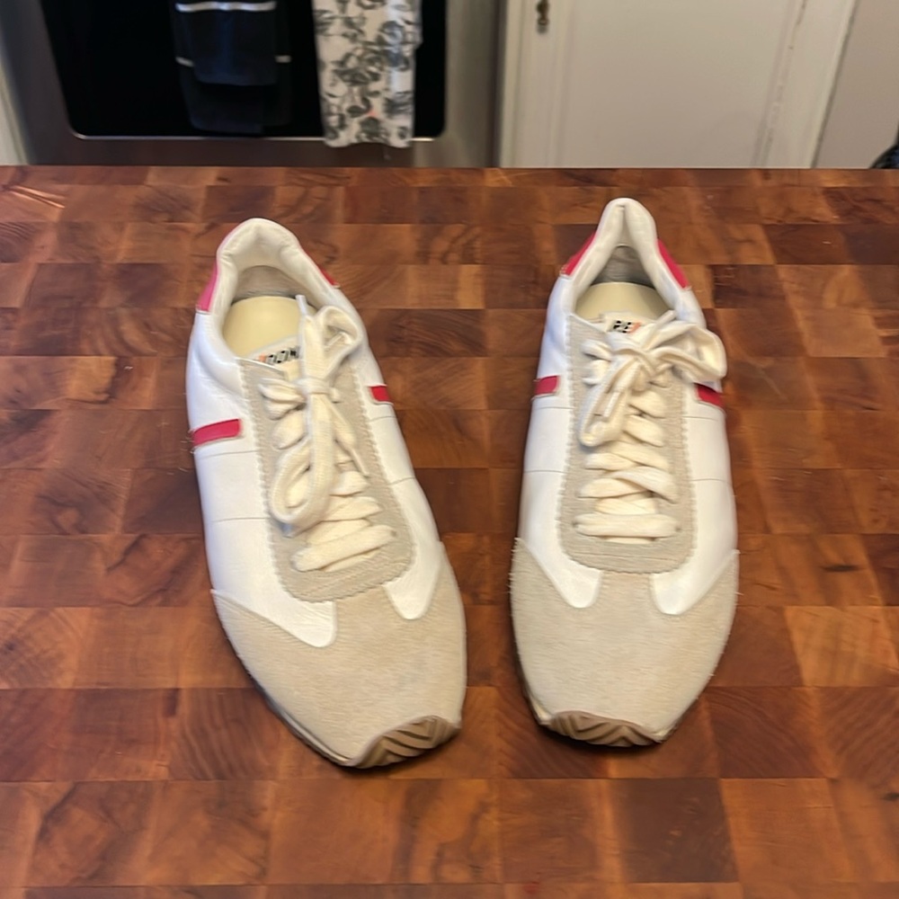 RE/DONE Re/Done 70's Runner Lace Up Sneakers White/Red Size 40 Suede Leather.